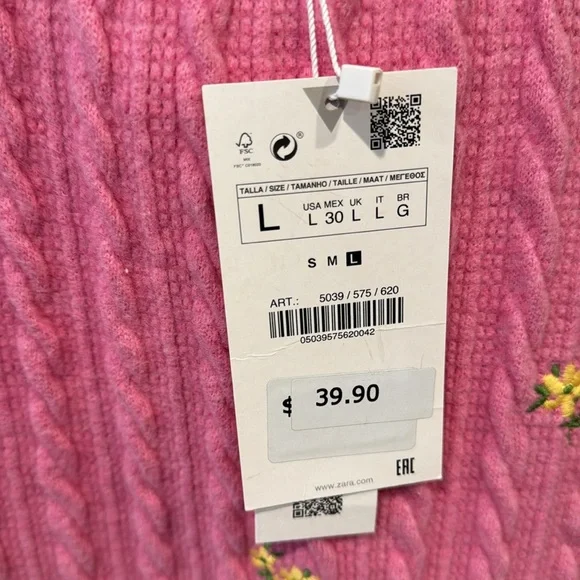 Zara sweater dress size L pink with flower - Picture 4 of 4